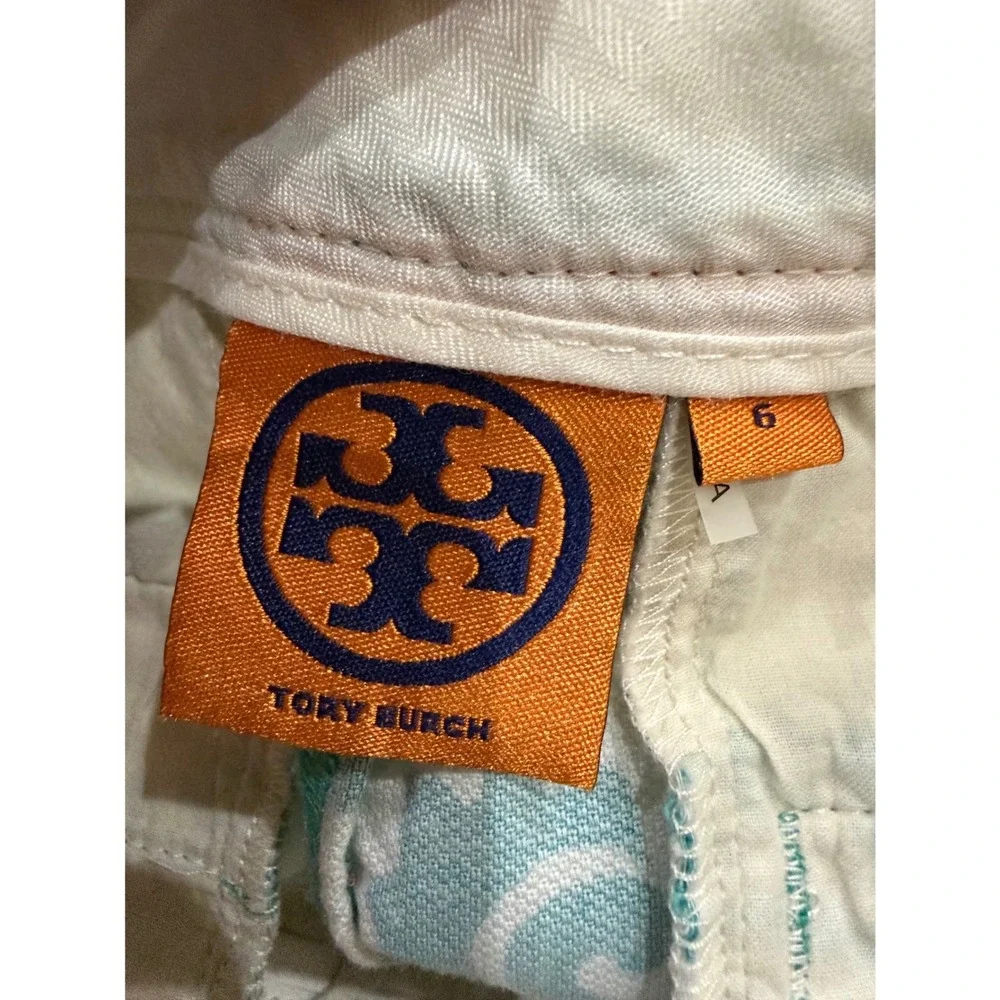 Tory Burch Teal and White Floral Print Shorts